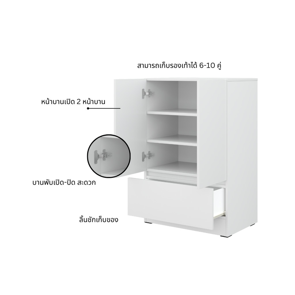 SB Design Square ตู้รองเท้า รุ่น Pura ขนาด 60 ซม. สีขาว (60x40x90)  แบรนด์ KONCEPT FURNITURE ราคา ถูกที่สุด ดีลบีเคเค แกลเลอรีภาพที่ 4