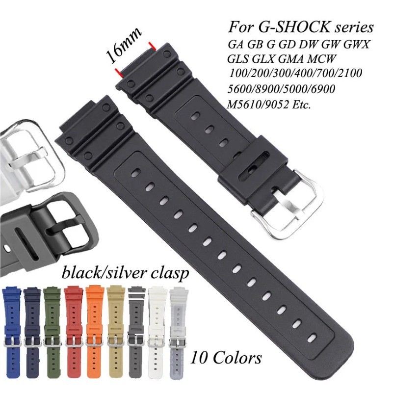 16 มม.สายนาฬิกาซิลิโคนสําหรับ Casio G-Shock DW-6900 5600E GW-M5610 GA-2100 GD110 GLS8900 สายนาฬิกาเรซินนุ่มเข็มขัดข้อมือ