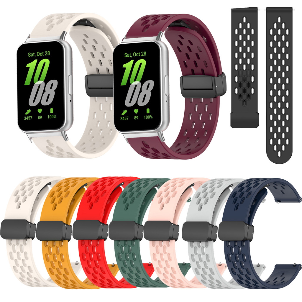 ซิลิโคนแม่เหล็กหัวเข็มขัดสําหรับ Samsung Galaxy Fit3 Fit 3 SM-R390 นุ่มสีลูกกวาดนาฬิกาสร้อยข้อมือกีฬาห่วง