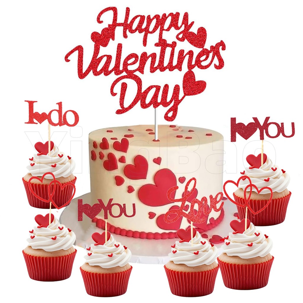 10 ชิ้นวันวาเลนไทน์ Cupcake Toppers Glitter Love Heart Cupcake Picks สําหรับวันวาเลนไทน์ธีมงานแต่งงานหมั้นสารภาพตกแต่งเค้ก