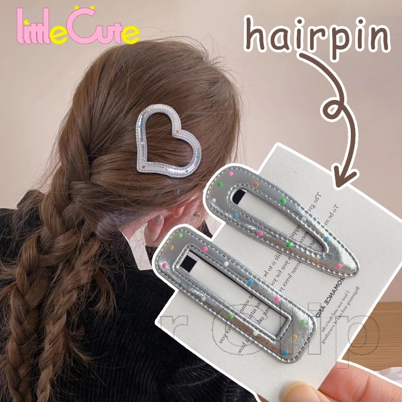 คลิป BB หนังสีเงิน 2 ชิ้น - Y2K, สไตล์ IBS, หวาน - กิ๊บติดผมจุดสีสันสดใส - เครื่องประดับผม - กิ๊บติดผมหน้าม้าด้านข้างหัก