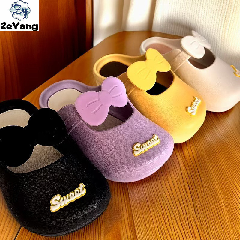 [ZY] 24-35 Size Ready Stock Children Casual Slippers Bowknot Baotou Slippers Home Shoes Anti-slip Soft-soled Shoes