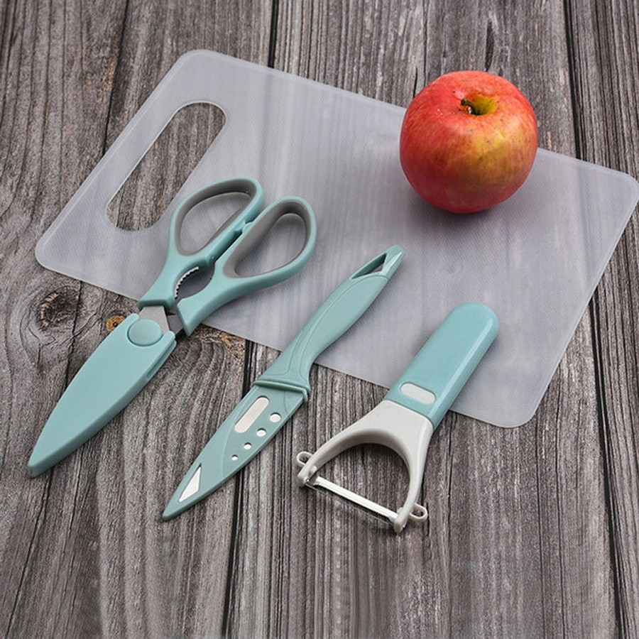 P&P_chic shop ADAMAS ชุดเขียงพลาสติกพร้อมมีดและกรรไกร 4ชิ้น/แพ็ค KESH18