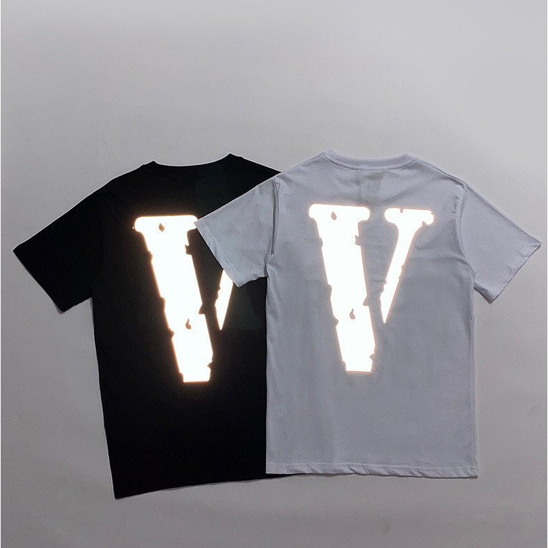 ☛☛ ใหม่ Vlone เสื้อยืดผู้ชายและผู้หญิง 3M สะท้อนแสง big Vlogo พิมพ์ผ้าฝ้ายคุณภาพสูงเสื้อยืดแขนสั้นลํ