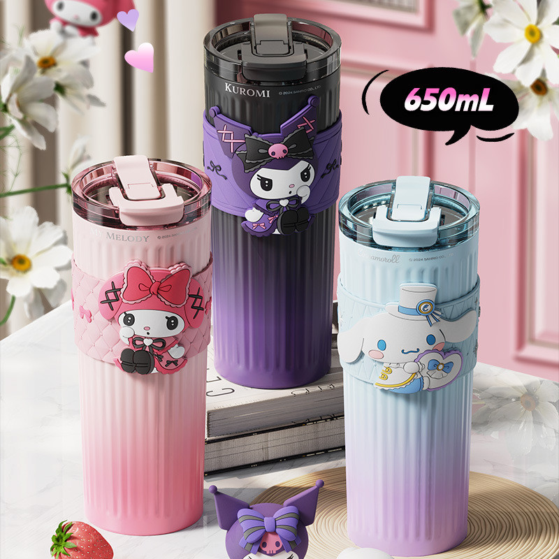 Sanrio Mocha Coffee Thermos Cup 316 High-value Girls Double Drinking Straw Cup ถ้วยสํานักงานความจุขน