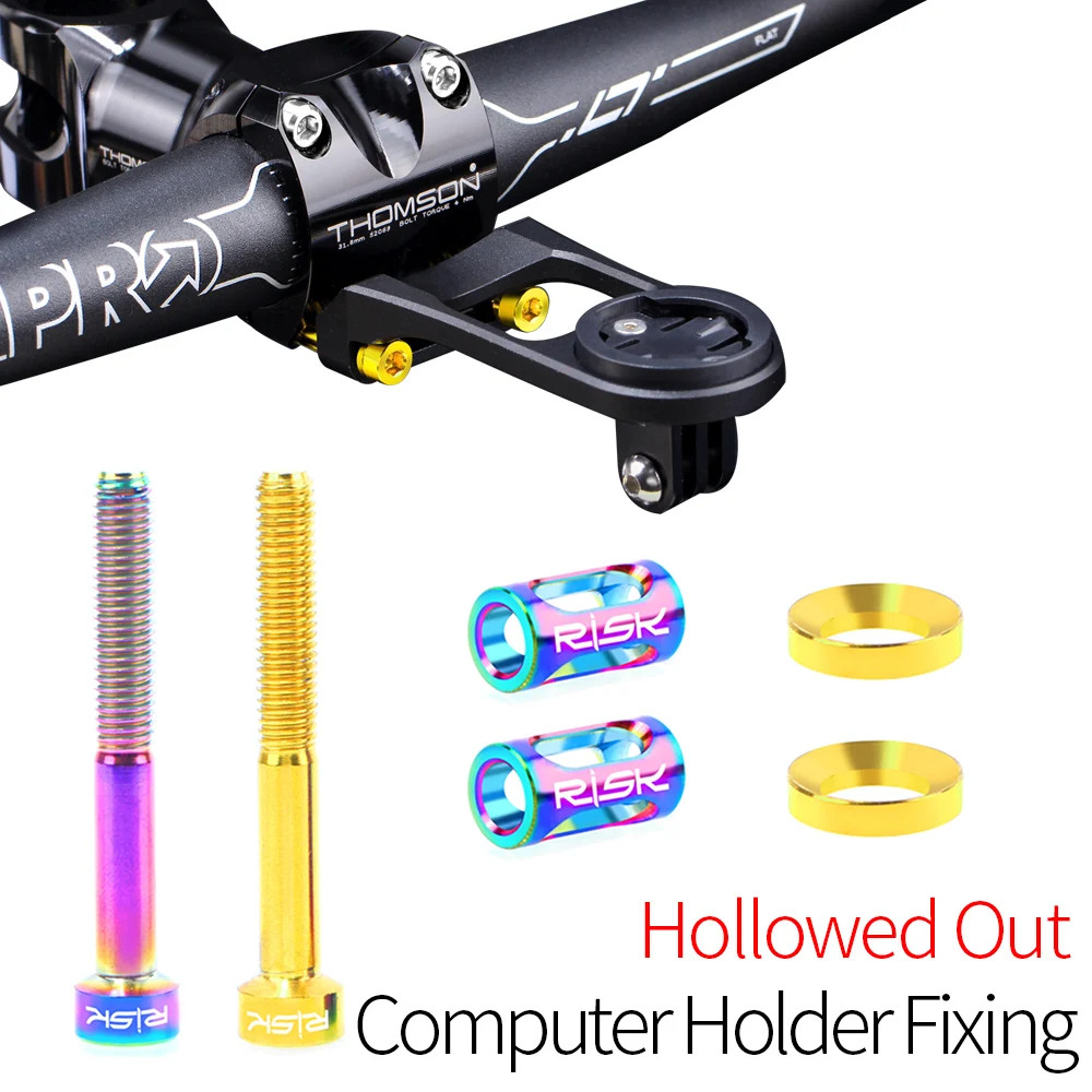 Risk M5x40 มม.6 ชิ้น Hollowed-out ไทเทเนียมจักรยานคอมพิวเตอร์ Mount Fixing Bolts แผนที่ MTB จักรยาน Stem Speedometer ผู้ถือสกรูคงที่