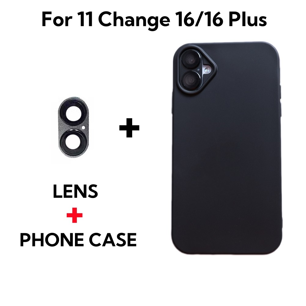 เลนส์ป้องกันหน้าจอ + เคสโทรศัพท์ขอบตรงสําหรับ ไอโฟน 11 เปลี่ยนเป็น 16 อัปเดตกลับกรณีดัดแปลงปกฟิล์มโทรศัพท์สติกเกอร