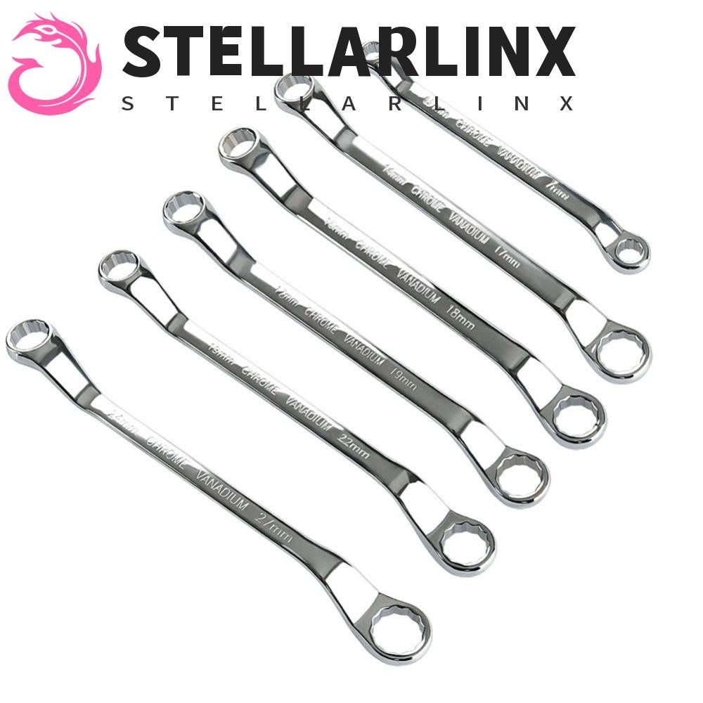 Stellarlinx ประแจปลายกล่องคู่, ที่จับออฟเซ็ต 45 องศา Offset แหวน Spanner, ปฏิบัติ 6-27 มม.เมตริก Chrome เหล็กกล่องประแจ Workshop