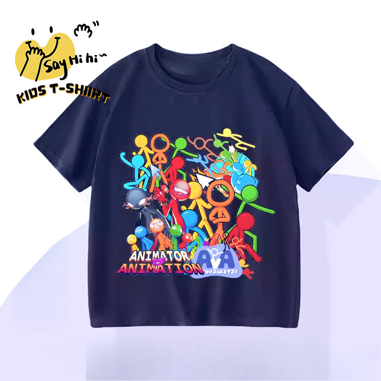 [Alan Becker Stickman] + [Alan Mouse] เสื้อยืดแขนสั้นฤดูร้อนอเนกประสงค์แม่ลูกด้านบน