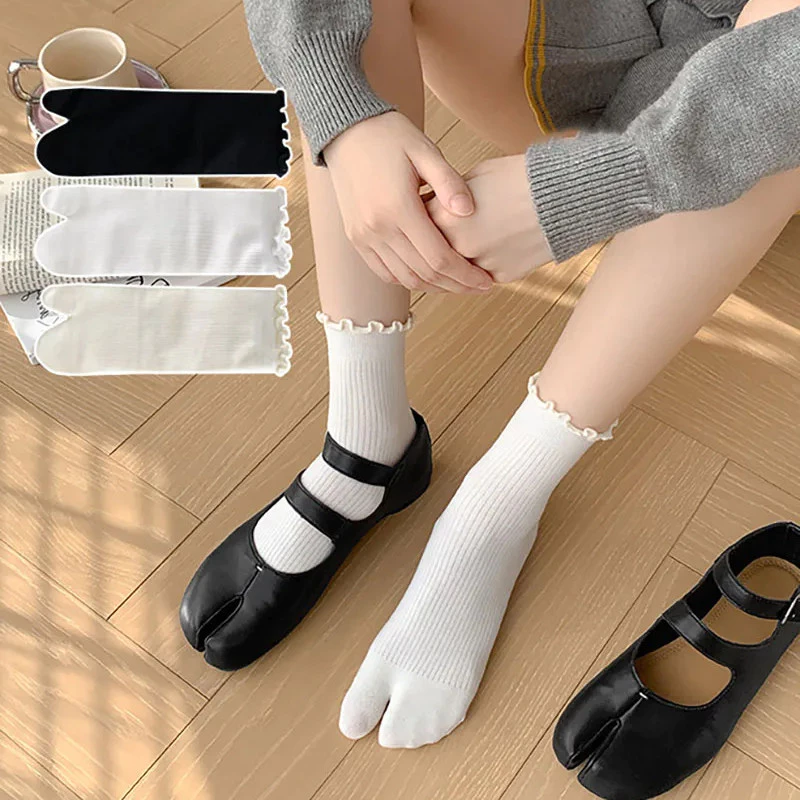 ลําลองผู้หญิงผ้าฝ้ายสอง-Toed กลางถุงหลอดถุงเท้านิ้วฤดูร้อนยืดหยุ่นแยกถุงนิ้วเท้า Flip Flop รองแตะแฟชั่นรองแตะสองถุงเท้า