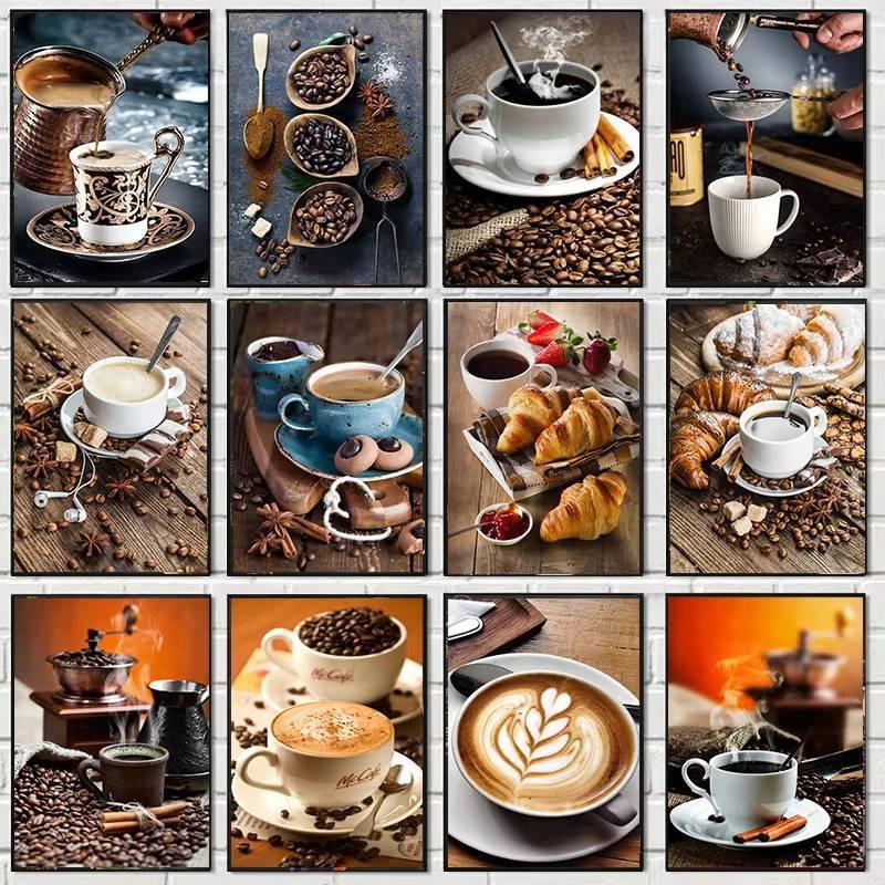 โมเดิร์นขนมปังกาแฟผ้าใบภาพวาดและพิมพ์ HD รูปภาพ Wall Art สําหรับห้องนั่งเล่น Home Kitchen ร้านอาหารตกแต่ง Cuadros