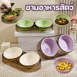 ชามอาหารสัตว์ ชามข้าวแมว 2หลุม ชามอาหารสัตว์เลี้ย ชุดชามคู่แบบเอียง