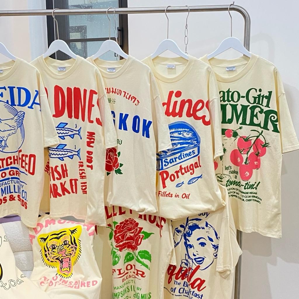 (จัดส่งตลอด24ชั่วโมง)เสื้อยืด Oversize เสื้อยืดโอเวอร์ไซส์ลายวินเทจ ลายการ์ตูนไก่ ปลา ดอกไม้ สไตล์ยูนิเซ็กส์ ผ้าฝ้าย100%