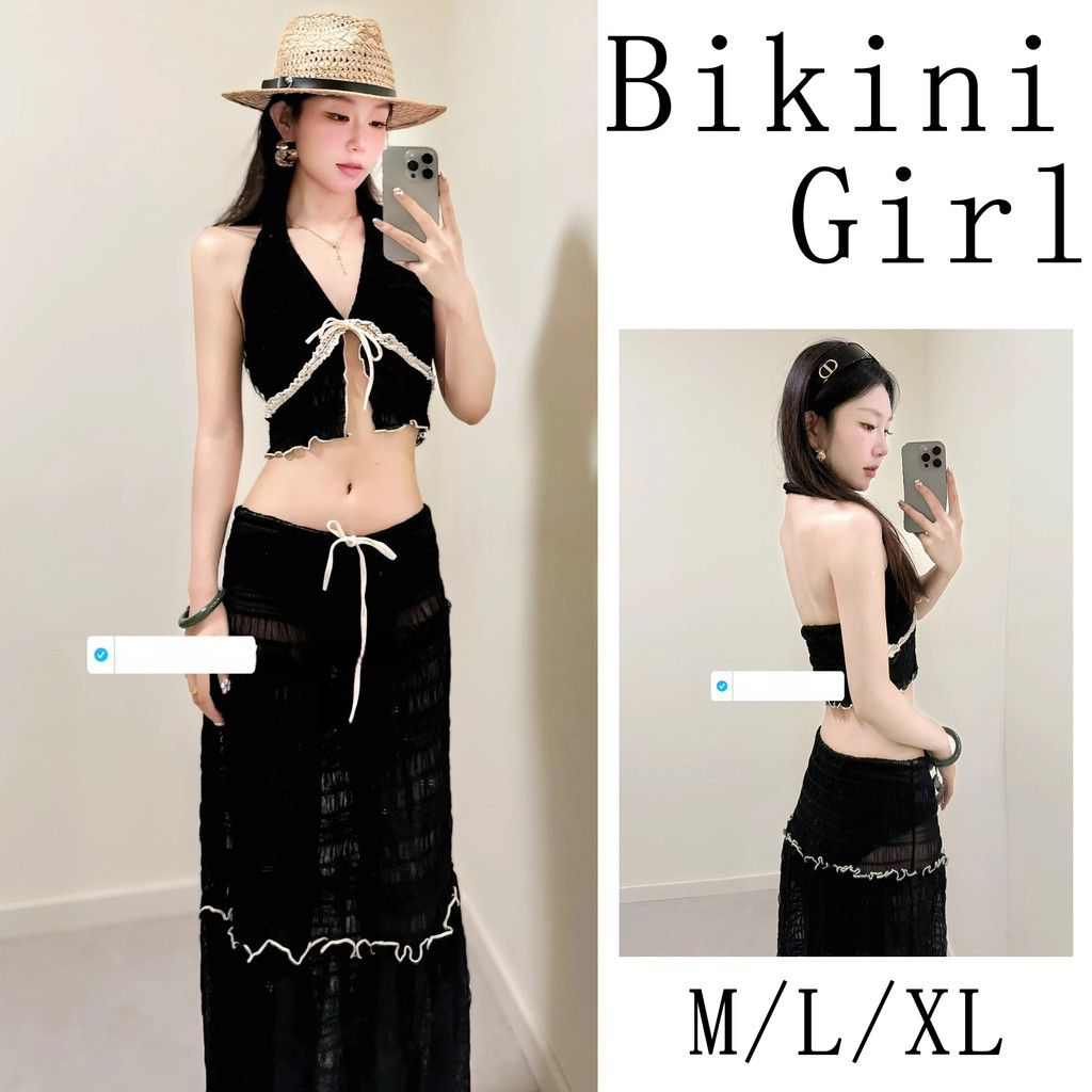 เซ็กซี่ เดรสยาว คอฮอลเตอร์ ดีไซน์ลูกไม้    ชุดเซ็ตเที่ยวทะเล 3 ชิ้น   มี 3 สีให้เลือก สไตล์ย้อนยุค ชายหาดหน้าร้อน