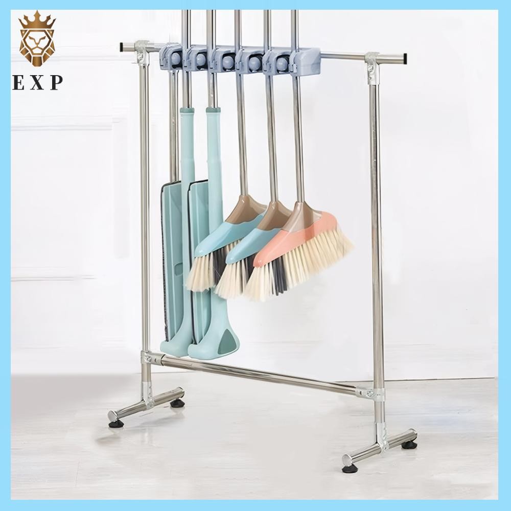 [explosion1.th] สแตนเลส Mop Storage Rack Non-Slip Standing Broom Organizer สําหรับห้องครัว