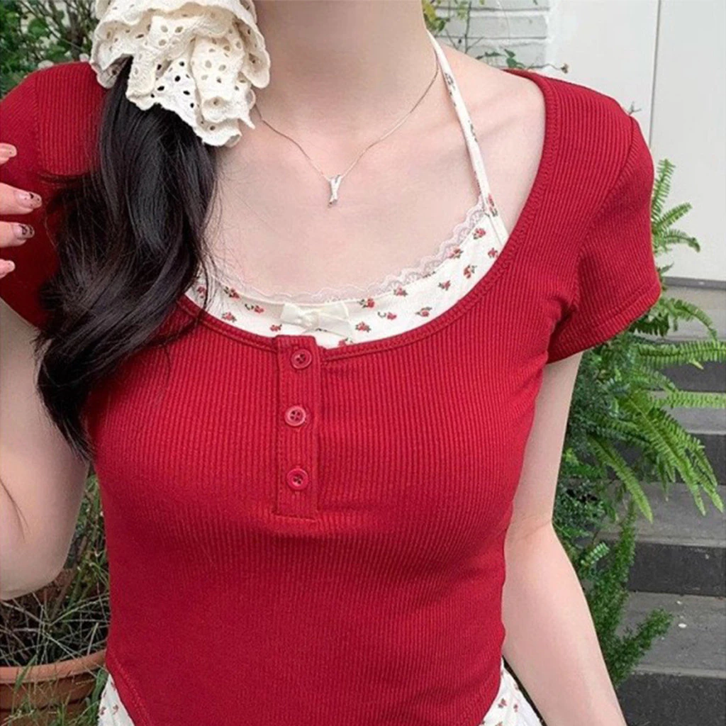 เสื้อแฟชั่นลายดอก ทรงสั้น แขนสั้น พอดีตัว สไตล์สาวแซ่บ thumbnail 9