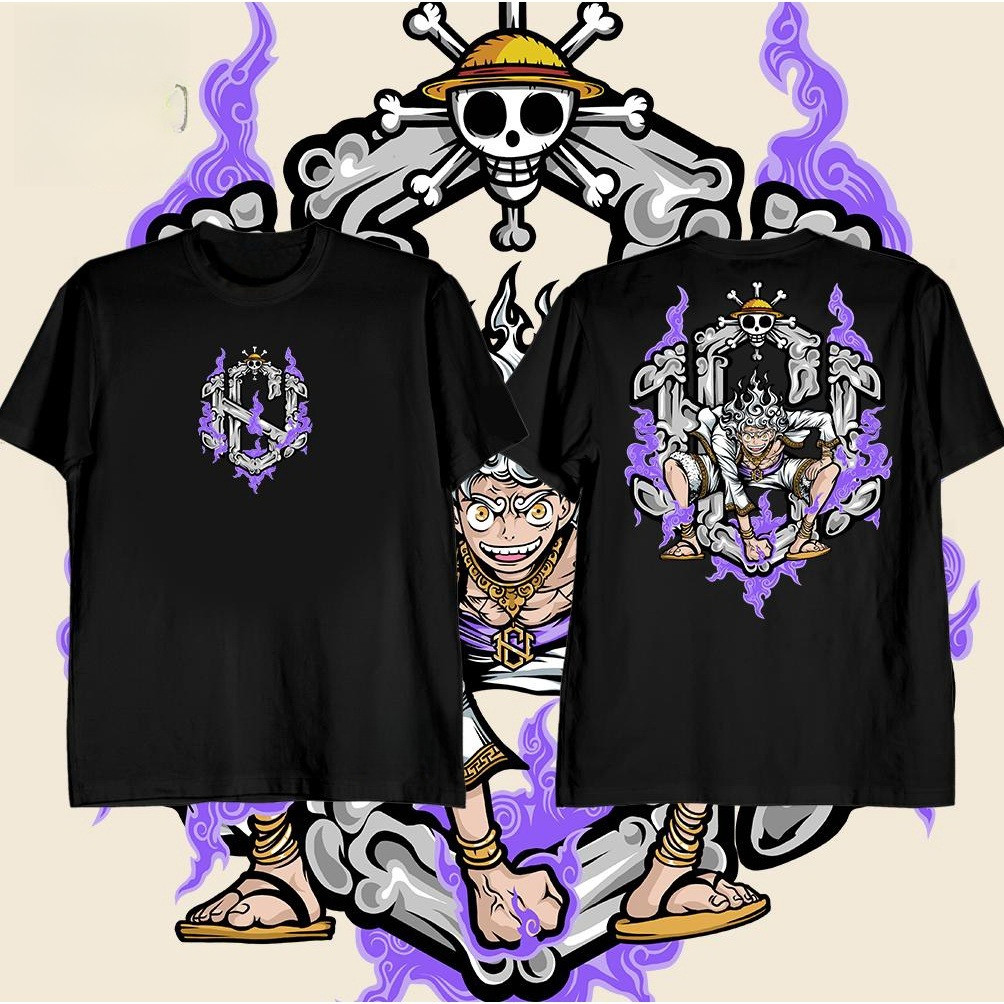 KAO TSHIRT NAKAMA เสื้อผ้า ONEPIECE LUFFY MONOGRAM GRAPHIC COTTON TSHIRT สําหรับผู้ชายและผู้หญิงพร้อ