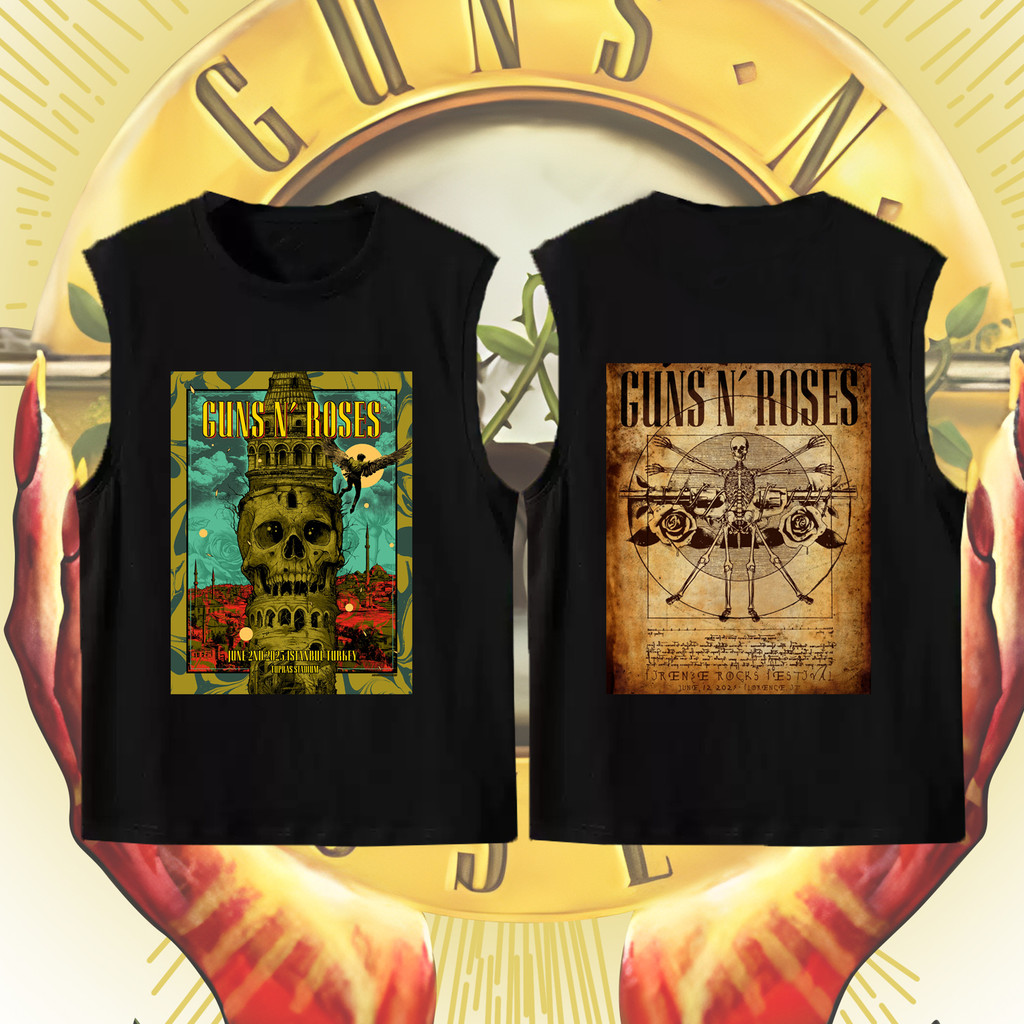 【พร้อมส่ง】 2025 Guns N Roses เสื้อกั๊กคอกลมแขนกุดวงดนตรีร็อคสำหรับผู้ชาย ผ้าฝ้ายแท้ #4