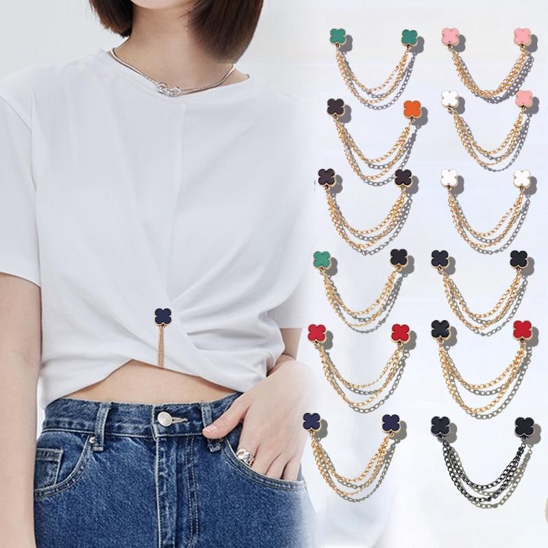 เสื้อยืด สีโคลเวอร์สี่ใบหัวเข็มขัดแม่เหล็กยาวเกินไปที่จะสั้นขึ้นสิ่งประดิษฐ์ขากางเกงแก้ไขคลิปด้านบนเฮ็มสั้นกว่าปรับหัวเข็มขัดเอว-ตีโซ่