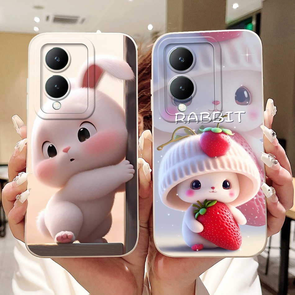 สําหรับ Vivo Y17s V2310 ใหม่น่ารักกระต่ายแมวการ์ตูนปลอก Vivo Y17S Y 17S 4G เลนส์ป้องกันซิลิโคนอ่อนนุ