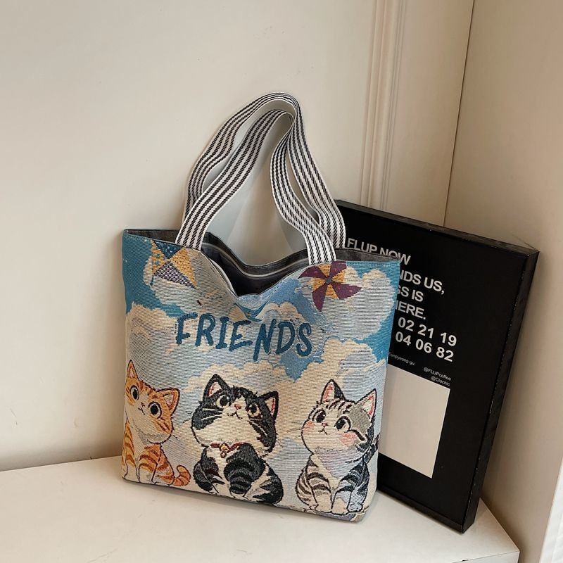 Summer Tote Tote Bag Tote Bag Shopping Bag Canvas Bag One Shoulder Cartoon Female Bag