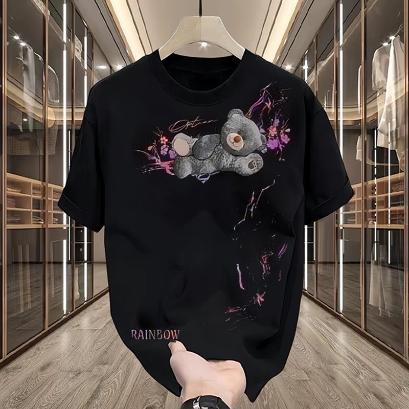 Y-T🧸เสื้อยืด oversize ผ้าฝ้าย100% ลาย "OPTIO BEAR" เสื้อยืดชาย สกรีนลาย สวมใส่สบาย ไม่หดตัว แฟชั่น เสื้อเท่ๆ แนวสตรีท