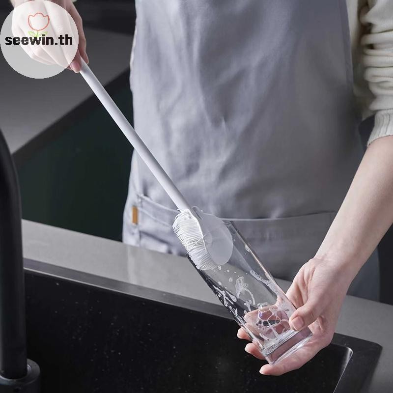 Seewin แปรงทําความสะอาดถ้วยด้ามยาวขวดทําความสะอาดซิลิโคนขวดนม Wineglass ถ้วยทําความสะอาดในครัวเรือนแ