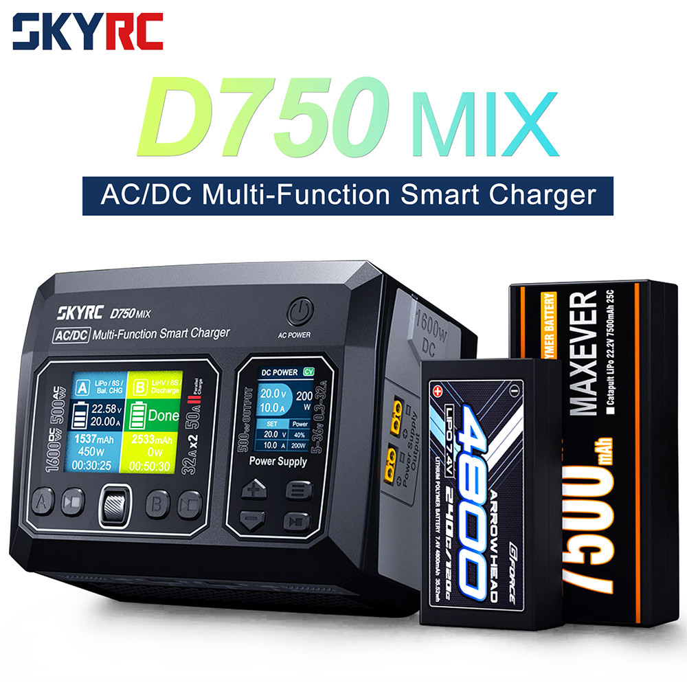 ใหม่ SKYRC D750 MIX Charger AC500W DC1600W Dual Output AC/DC Smart Charger Charger 8S Lipo สําหรับ L