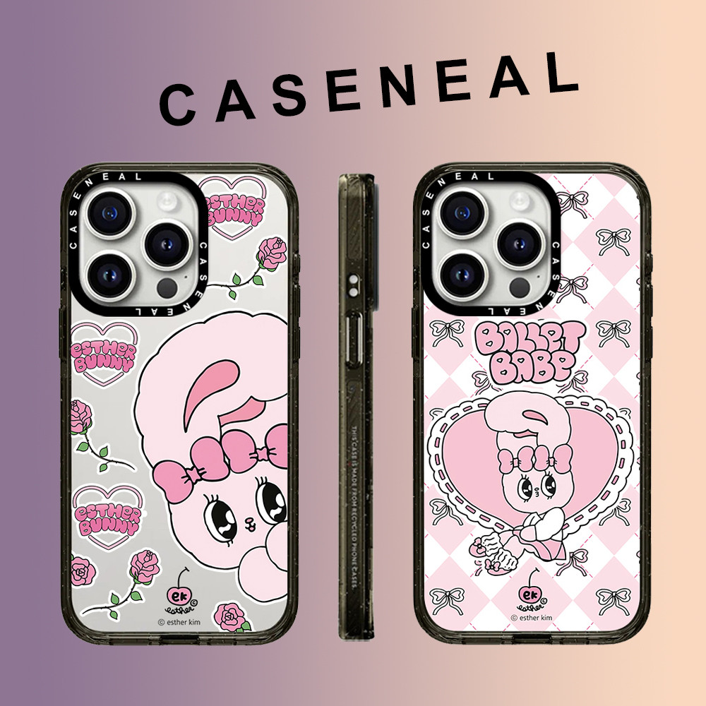 CASENEAL Graffiti การ์ตูนน่ารักกระต่ายสีชมพูโปร่งใสอะคริลิคเคสโทรศัพท์สําหรับ iPhone 16 Pro Max 15 Plus 14 ProMax 13 12Pro โทรศัพท์กันกระแทกขอบนุ่มฮาร์ดป้องกันกรณี