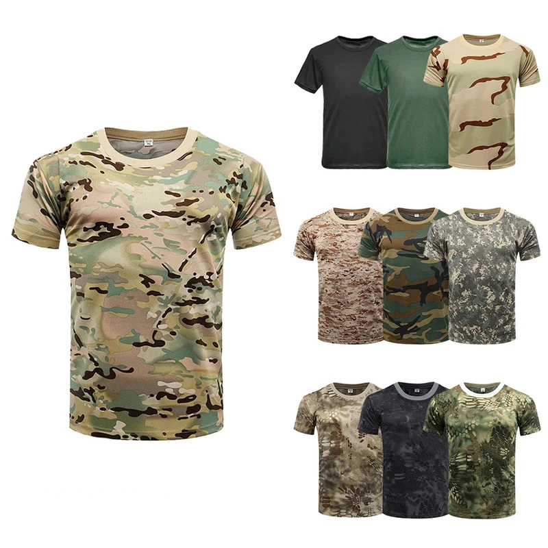 ฤดูร้อนแห้งเร็วป่าพรางเสื้อยืดMan Jungle Desert Camouกราฟิกเสื้อยืดสําหรับชายผ้ายิมฟิตเนสท็อปส์Teeเสื้อ