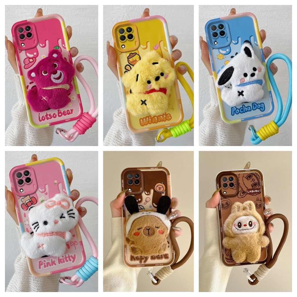 เคส Samsung A12 4G 5G เคสเข้ากันได้กับมือวางตุ๊กตาน่ารักเคสโทรศัพท์แบบนุ่ม BB-MRPP
