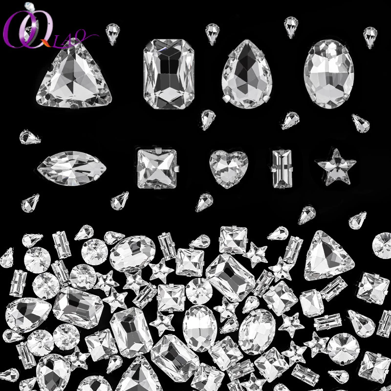 Qiao 50 ชิ้นผสมรูปร่างแก้วคริสตัล Rhinestone Claw Flatback กาวใสบน/Sew บนหินงานแต่งงาน DIY อุปกรณ์เสริม
