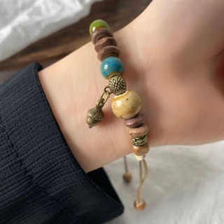 พร้อมส่งในไทยสร้อยข้อมือ ประดับลูกปัดเซรามิค รูปกรวย ดาวห้าแฉก สไตล์ชนเผ่า
