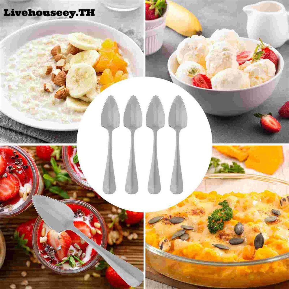 Livehouseey ช้อนหยัก หนา กันลื่น อาหารเสริมสำหรับเด็ก อุปกรณ์บนโต๊ะอาหาร ช้อนชา ผลไม้ โคลน ช้อนคนกาแฟในบ้าน ช้อนเกรปฟรุต สเตนเลสสตีลที่ใช้งานได้จริง