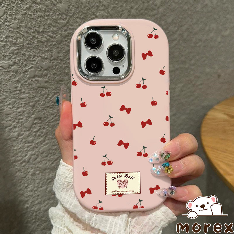 น่ารักเล็กเชอร์รี่เข้ากันได้เคสไอโฟน 16 13 11 15 XR 12 14 Pro Max 15 7 8 Plus X XS Max SE 2020 แฟชั่นโบว์สีแดงเคส