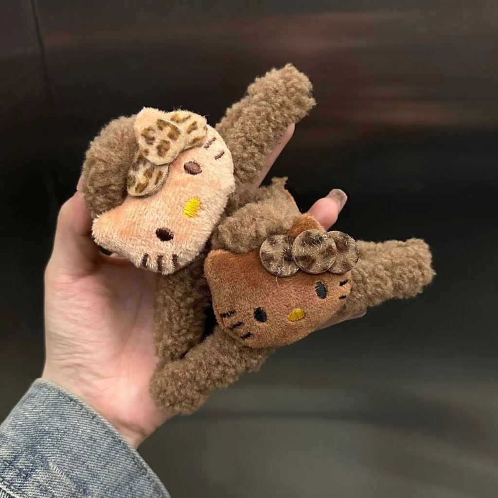 น่ารักเสือดาวพิมพ์คิตตี้คว้าคลิปการ์ตูนสาวหัวใจฤดูใบไม้ร่วงฤดูหนาวกลับหัวผมลูกแมวแกะอุปกรณ์ผม