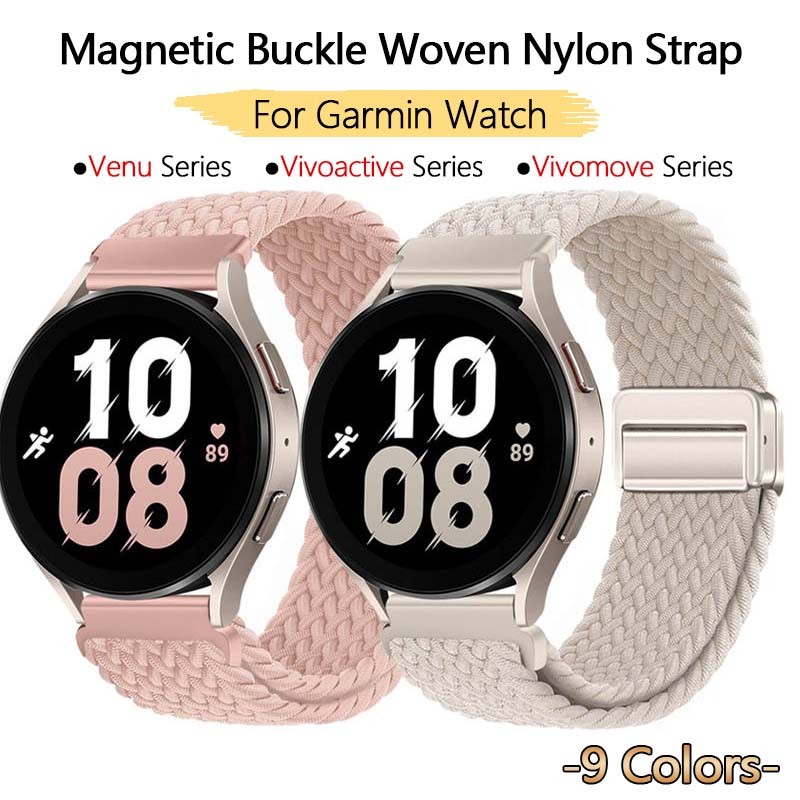 สําหรับ Garmin Venu 4 3 SQ 2 Vivoactive 6 5 Vivomove 3 สไตล์กีฬาทอไนลอนสายรัดหัวเข็มขัดแม่เหล็กธรรมดา Matte เข็มขัดเปลี่ยน Breathable ปรับ Soft Touch สายรัดข้อมือ
