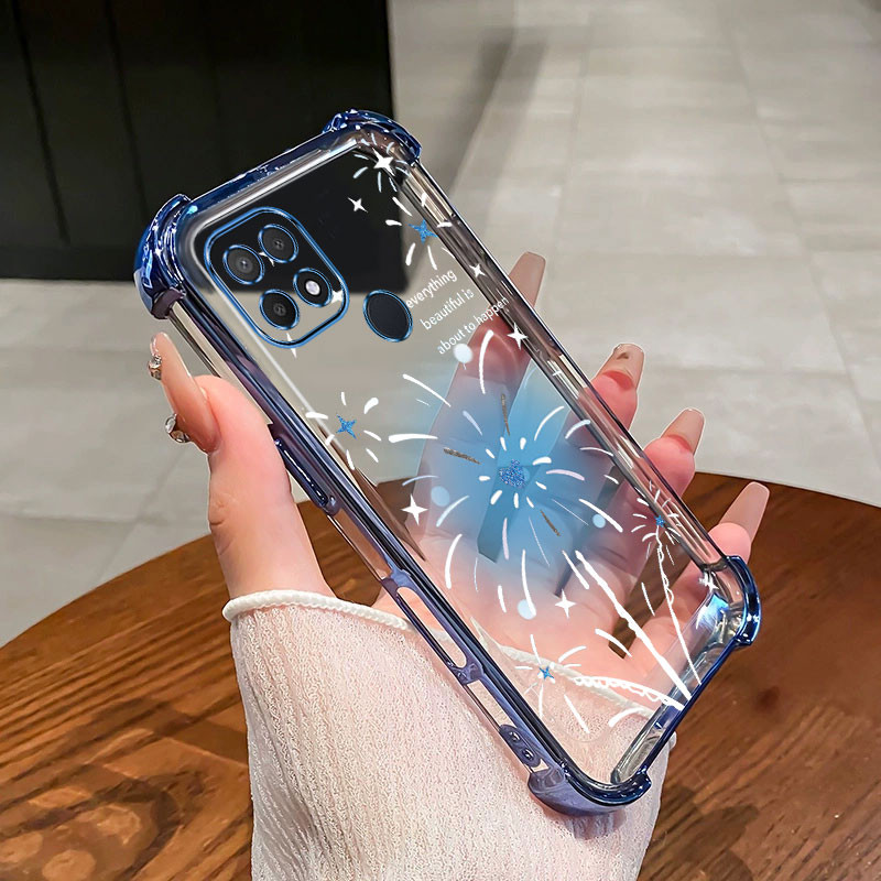 กันกระแทก เคสสําหรับ OPPO A15 A15S เคสโทรศัพท์ TPU 2025 Love ดอกไม้ไฟรูปแบบ High end ป้องกัน SoftCase