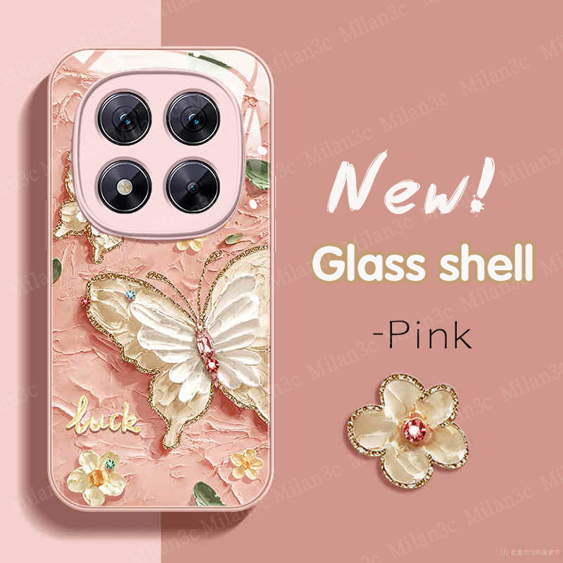 เคส Redmi Note 15 14 13 Pro เคส Redmi Note 15 14 13 12 Pro Plus เคส Redmi Note 15 14 5G ฟิล์มกันรอยแบบภาพวาดสีน้ำมันผีเสื้อ เคสโทรศัพท์กระจกเหลวสุดหรู
