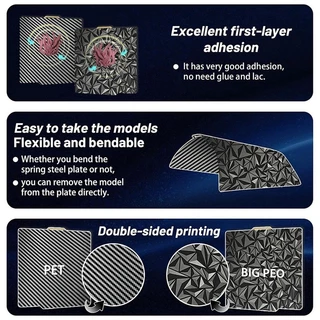 3D เครื่องพิมพ์ PEO PET Build Plate สําหรับ Bambu-Lab X1/X1C/X1E/P1P/P1S/A1 3D เครื่องพิมพ์, PEO + คาร์บอนไฟเบอร์ PET Surface257x257x257 มม.