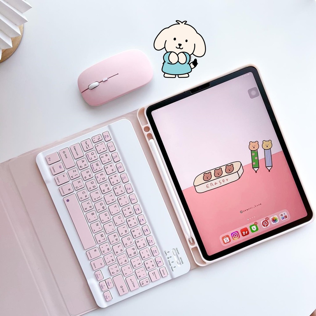 [แป้นภาษาไทย] Keyboard คีย์บอร์ดบลูทูธ iPad iPhone แท็บเล็ต Samsung Huawei iPad 10.2 gen 7 ใช้ได้+ke