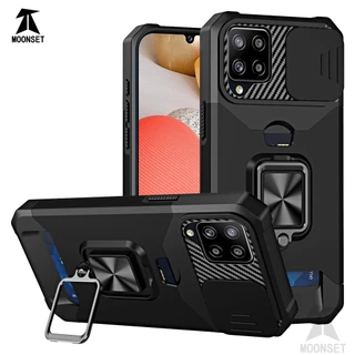 สําหรับ Samsung A42 5G / A12 กรณีฝาครอบกล้องเลื่อนผู้ถือบัตรแหวน Kickstand Heavy Duty ป้องกัน Slim ฝาครอบบาง