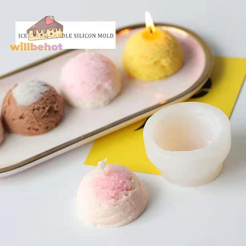[WillbehotT] ไอศกรีมบอลรูปเทียนทําแม่พิมพ์ซิลิโคนสบู่เค้ก DIY แม่พิมพ์ [ใหม่]