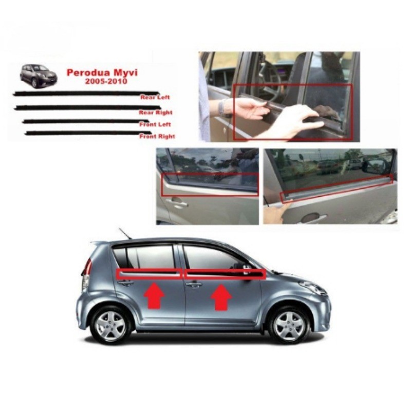 XM 4 ชิ้น perodua myvi 2005-2010 กระจกประตูด้านนอก/หน้าต่างยางป้องกัน Weatherstrip