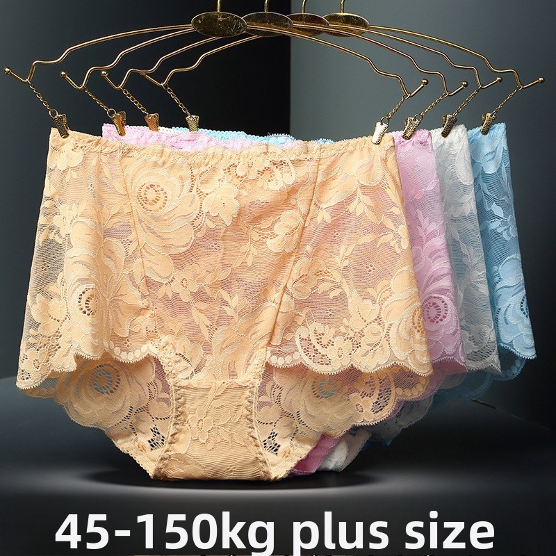 พลัสขนาดบวก150กิโลกรัมเอวสูงกางเกงชั้นในลูกไม้ผ้าฝ้ายแท้