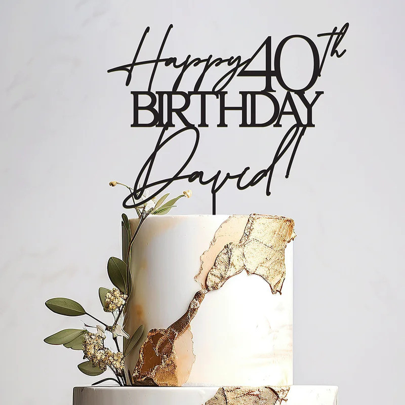 Personalized  Happy Birthday Cake Topper with Name Birthday Cake Topper Favor 25th 30th 40th 50th An
