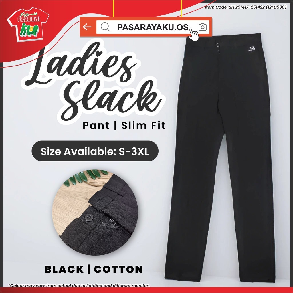 LADIES SLACK PANT SLIM FIT CUT สีดํา