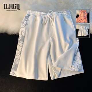 TLHGQ กางเกงขาสั้นลำลองสีชมพูพิมพ์ลายหมี สำหรับใส่ชายหาดฤดูร…