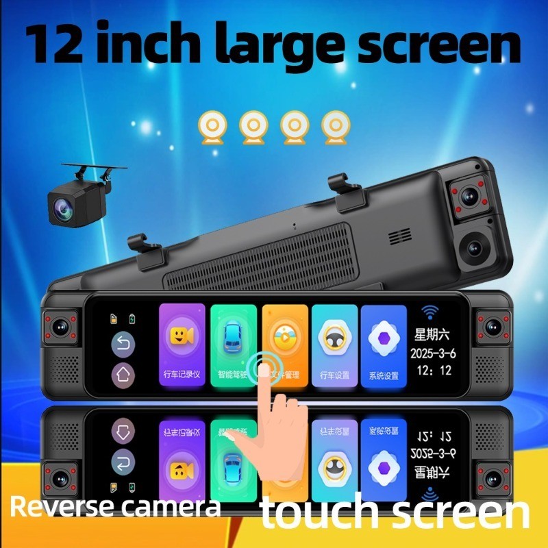 T90 12 "4K กระจกมองหลังกล้อง AI ควบคุมสมาร์ทกระจก Dash Cam ด้านหน้าและด้านหลัง WIFI-APP เชื่อมต่อกัน