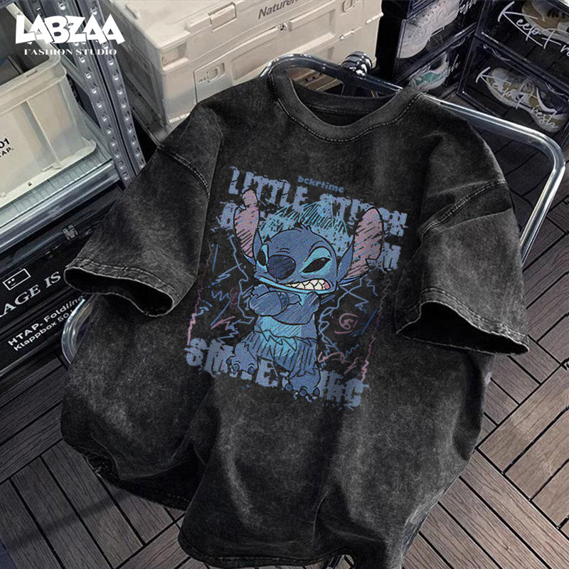 แฟชั่นเกาหลี✨Stitch เสื้อยืด oversize ใส่สบายไม่รัดตัว ผ้าคอตตอน 100% ใส่สบาย เนื้อผ้านุ่ม ระบายอากาศ YG418